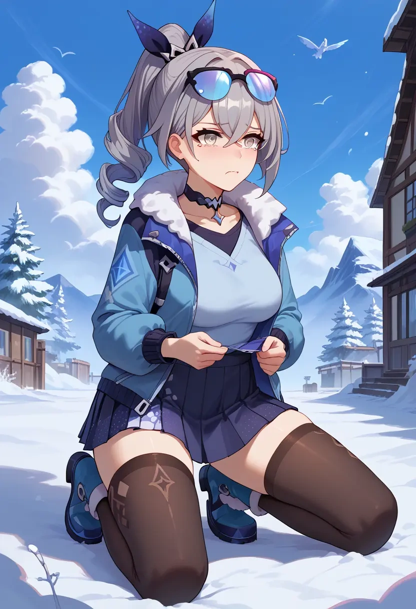 star rail,silver wolf,winter,student uniform,puffer jacket  - 